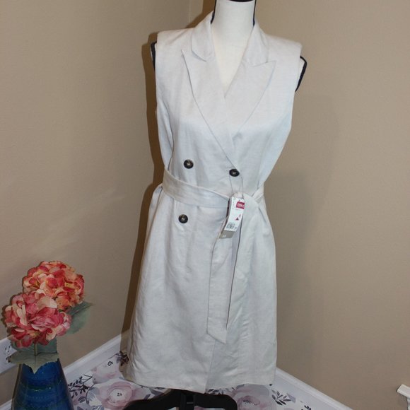 H&M Dresses & Skirts - NWT "H & M" CREAM LINEN SLEEVELESS JACKET DRESS SZ S